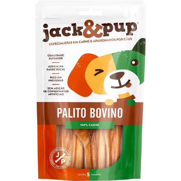 Petisco Para Cães Natural Palito Bovino 100% Carne 5un Jack & Pup
