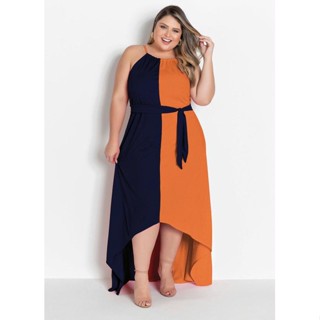 Vestido Plus Size Longo Feminino Alças Moda evangelica Festa Assimetrico 44 ao 58 Grandes