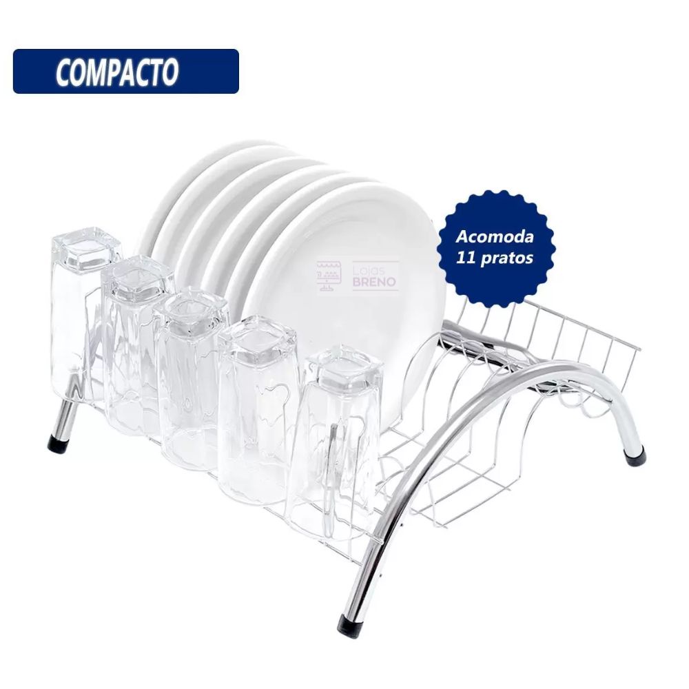 Escorredor de Louça Pratos Aço Cromado Porta Talheres Organizador de Pia Cozinha Moderno Resistente