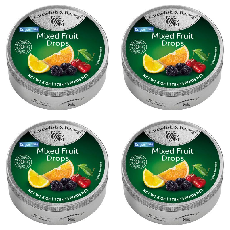 Kit 4 Balas Frutas Zero Açucar Cavendish Mixed Lata 175 Gr