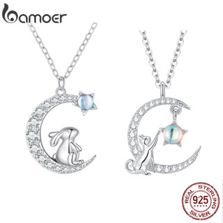 Bamoer 925 Sterling Silver Simple Moon Rabbit E Gato Colar Fashion Presentes De Aniversário Para Mulheres Estudantes