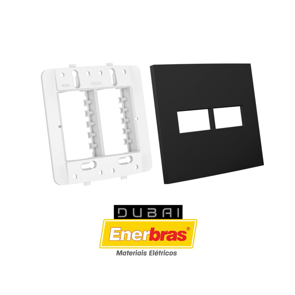 PLACA 1+1 POLOS + SUPORTE 4X4 LINHA DUBAI BLACK PLACA PRETA ENERBRAS