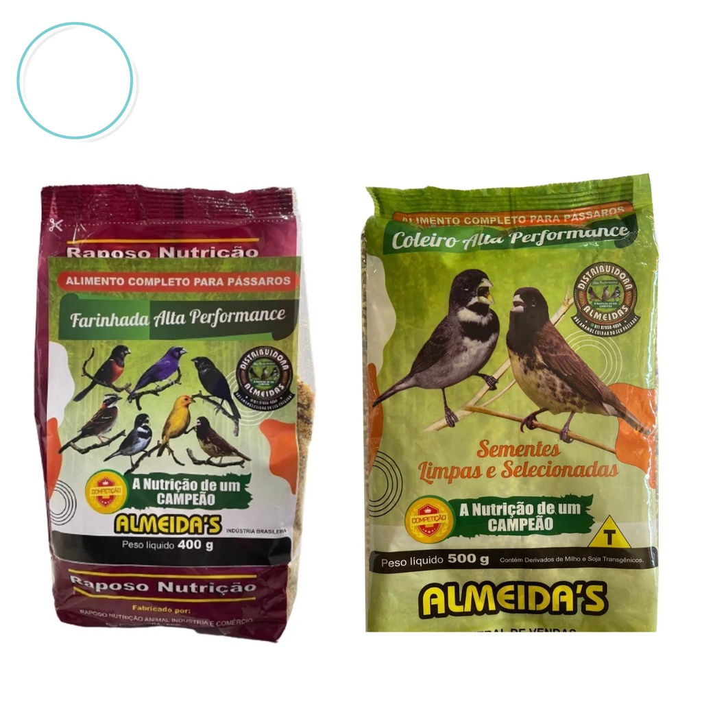 Kit Ração Premium Alta Performance Coleiro 500g + Farinhada 400g Pássaros Nutrição