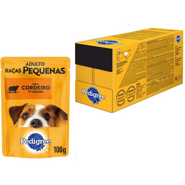 Caixa 18un Ração Úmida Pedigree Sachê Cães Adultos Raças Pequenas Cordeiro ao Molho 100g em Oferta na Shopee