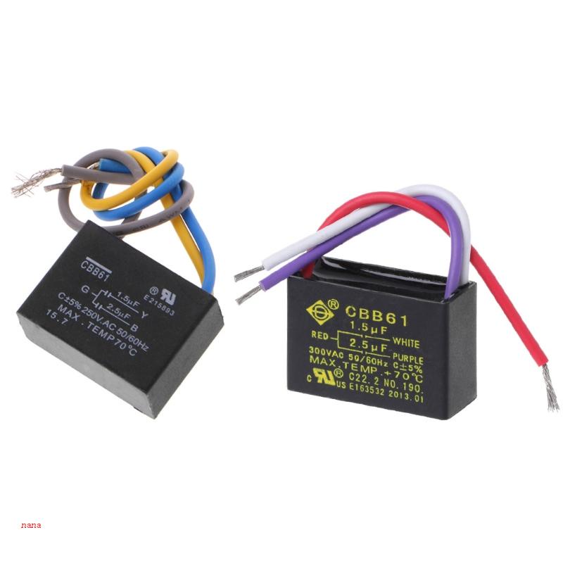 nana Black CBB61 1,5uf + 2,5uf 3 Fios AC 250V 50/60Hz Capacitor Para Ventilador De Teto