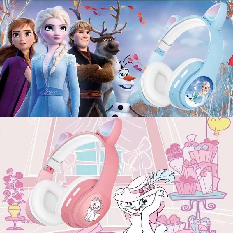 Disney Frozen RGB Fones Fone de Ouvido Ouvidos Sem Fio Infantil Headset Headphone Bluetooth Sem Fio Jogos Orelha De Gato com Microfone Original Mickey Mouse Rosa Headphones e Headsets