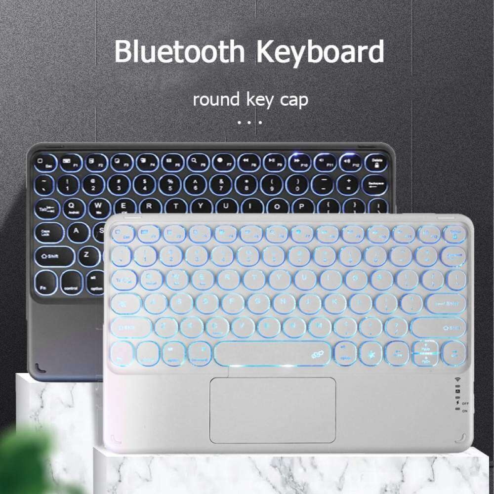 Teclado Bluetooth Sem Fio De 10 Polegadas Com Touchpad Redondo RGB Silencioso Recarregável Para Mac Laptop Windows Android PC Acessórios