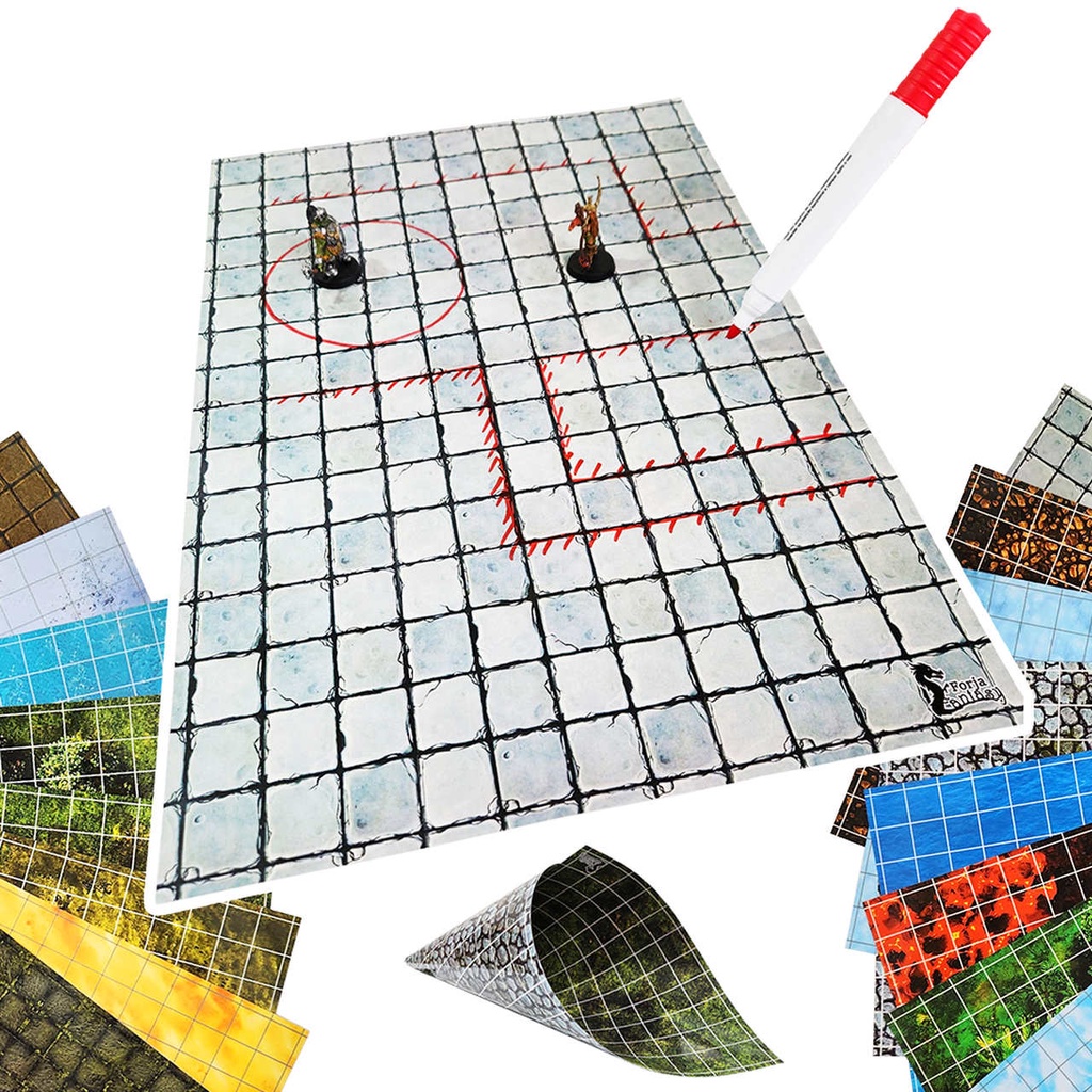 Grid de Batalha Terreno - Riscável - Dupla Face - 29x41cm - RPG