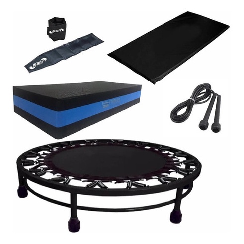 Kit Treino Em Casa Mini Jump+colchonete + Corda + Caneleira + Step