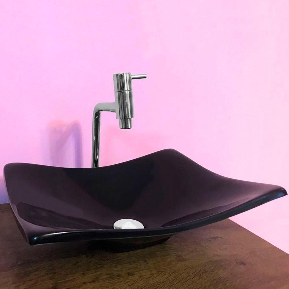 Kit Cuba Retangular Côncava Preta Com Torneira DL08 e Válvula ABS Cromada em Oferta na Shopee