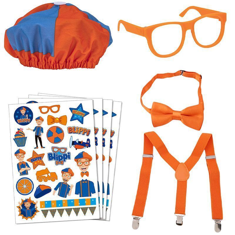 Blippi Conjunto De Óculos Com Suspensórios Blippi Dress Up! Costume Hat Glasses Suspenders Bow Tie kid gift