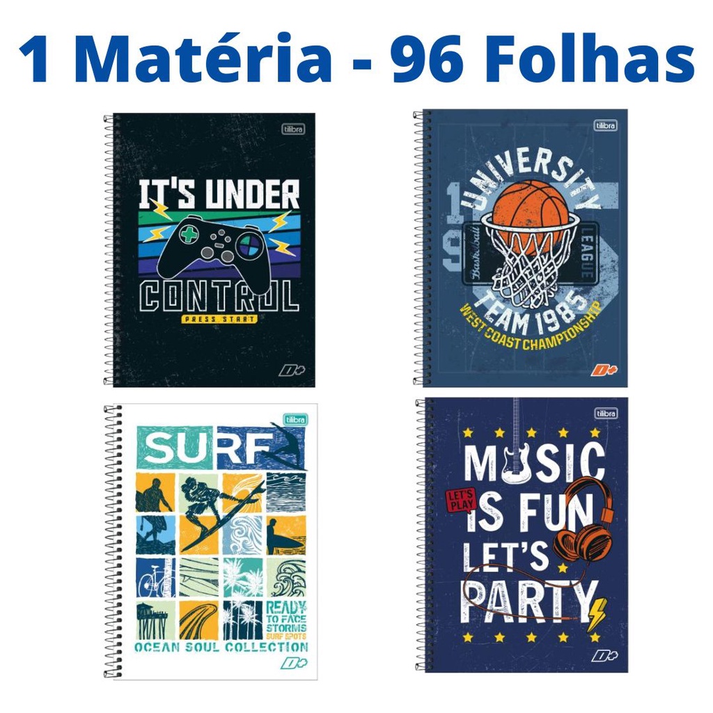 Kit 4 Cadernos 2022 Tilibra Espiral Capa Dura Universitário 1 Matéria D 96 Folhas Masculino 5540