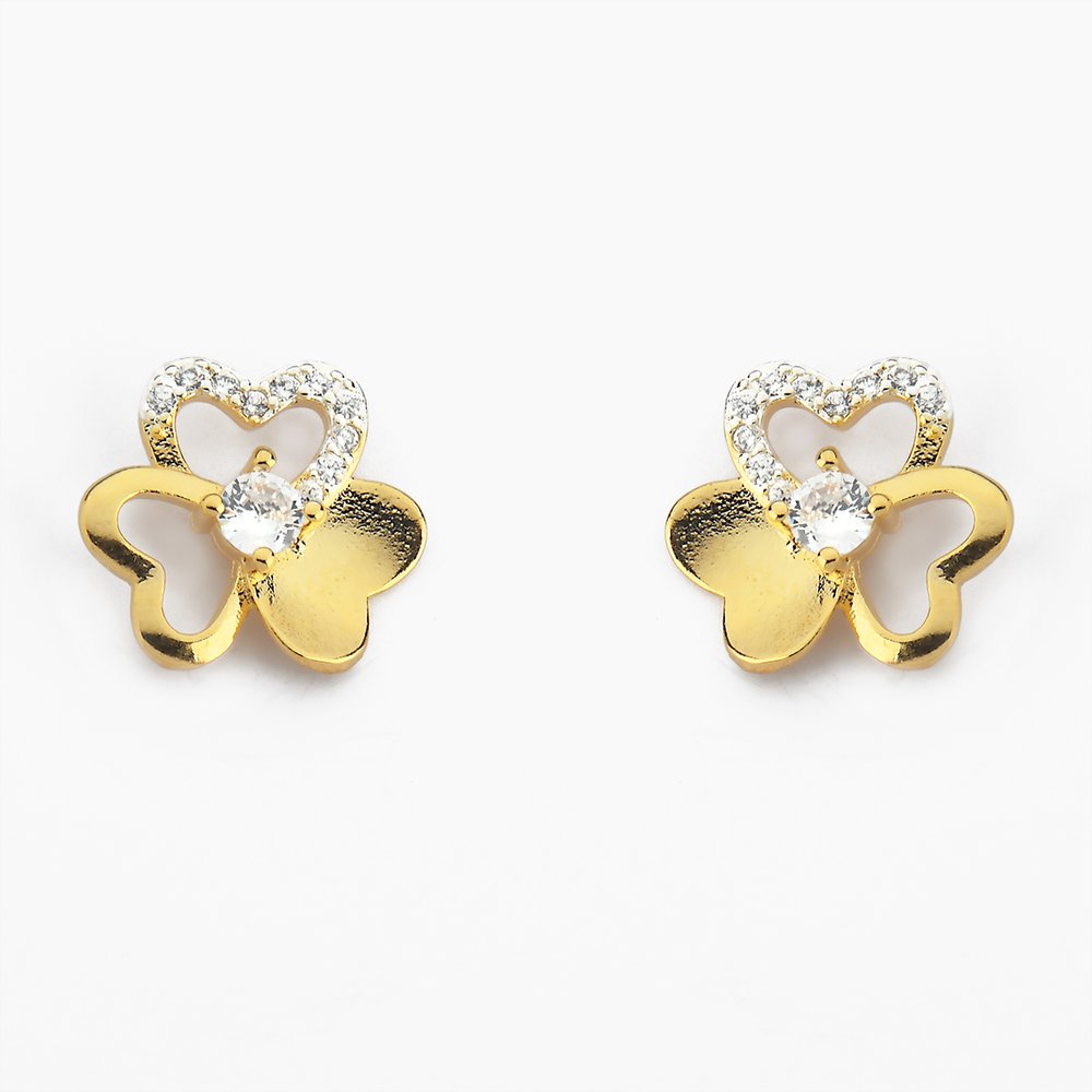 Brinco Flor com Duas Pétalas Vazadas Banhado a Ouro 18K Brinco Delicado