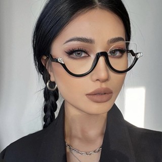 Novos Óculos Triangulares Femininos Com Moldura De Fashion Personalidade Retrô Clássico De Diamante-Embedded Semi-Frame Plain Glasses