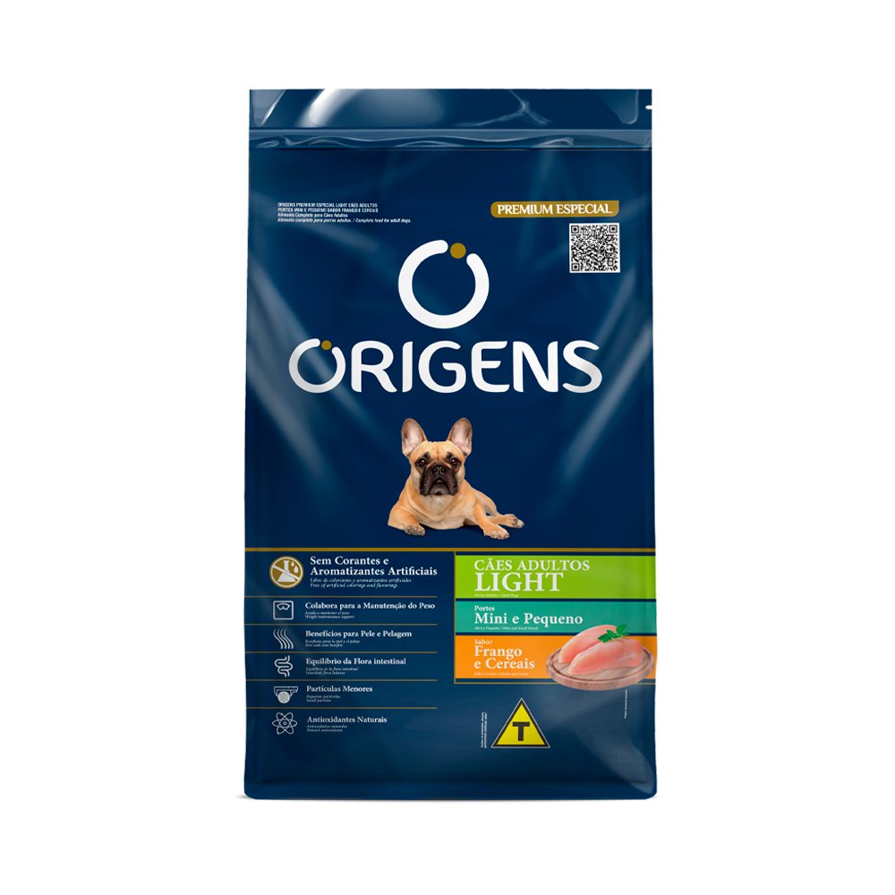 Ração Origens Light Cães Adultos Porte Mini e Pequeno Frango e Cereais 1kg - Pets