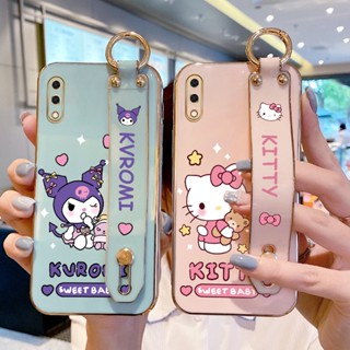 Capa Galvanizada Para Samsung Galaxy A01 Cute Olá kitty Suporte De Pulso Fofo Telefone Macia Anti-Impacto