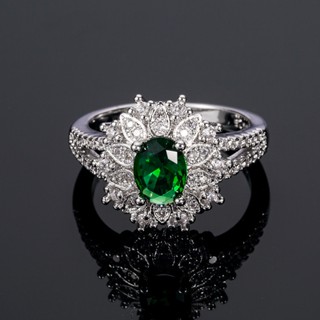 Novos Acessórios Requintado Anel Em Forma De Flor Esmeralda Zircon Ring Feminino Fábrica Direta Atacado De Diamante
