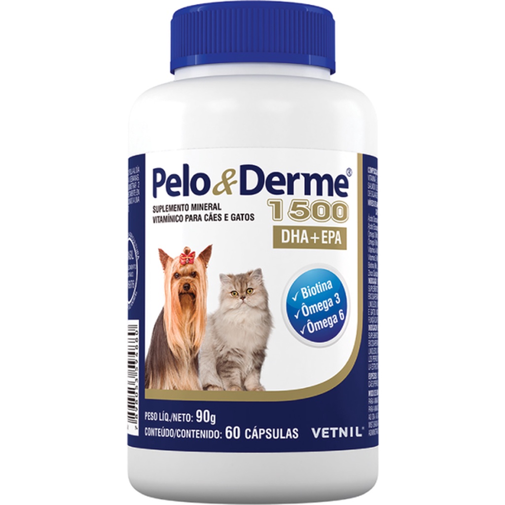 Pelo E Derme 1500 Com 60 Cápsulas Vetnil Envio Imediato - Pets
