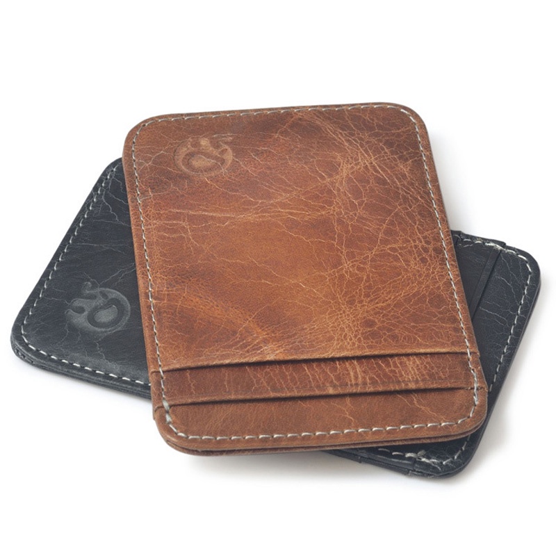 Atacado Couro Genuíno Conveniente Bolso De Identificação Banco De Crédito Capa Vintage Fina Cartão Carteira Masculina Bolsa De Dinheiro Slim Ônibus