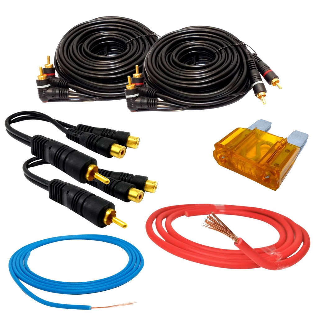 Kit Instalação De Som Com Cabos Rca 5m E Y Fusível e Fiação