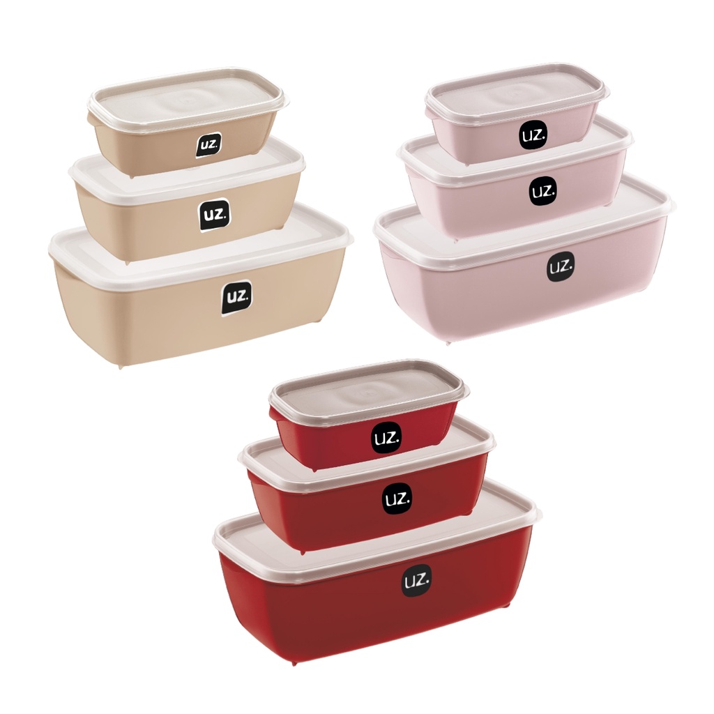 Kit 3 Potes Organizadores Multiuso Empilhável Premium Retangular Armazenar Servir Geladeira - Cores