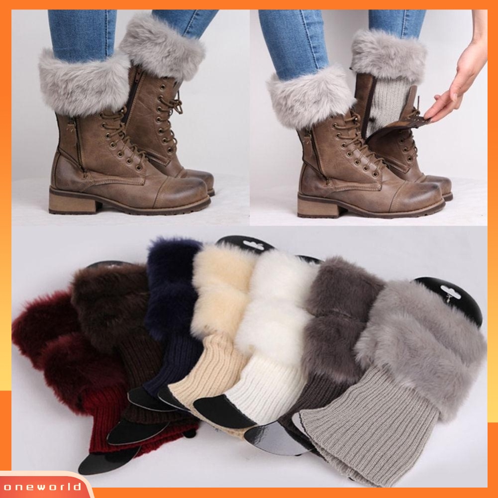 [onewo] Inverno Feminino Quente Pele Sintética Crochê Malha Polainas Bota Meias Toppers Punhos