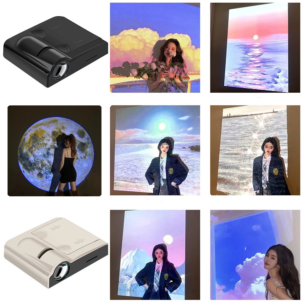 Mini Cenário Projetor Lâmpada Fotográfica Adereços Ins Style Wall Decor Galaxy Landscape Temas De Natal Luz Noturna Aurora Pôr-Do-Sol Tiro Mar De Fundo Selfie Fotografia Portátil