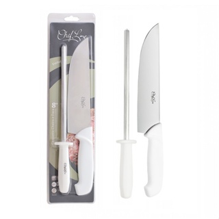 Kit Para Churrasco Chaira e Faca Aço Inox Afiador Profissional Cabo PP Branco em Oferta na Shopee