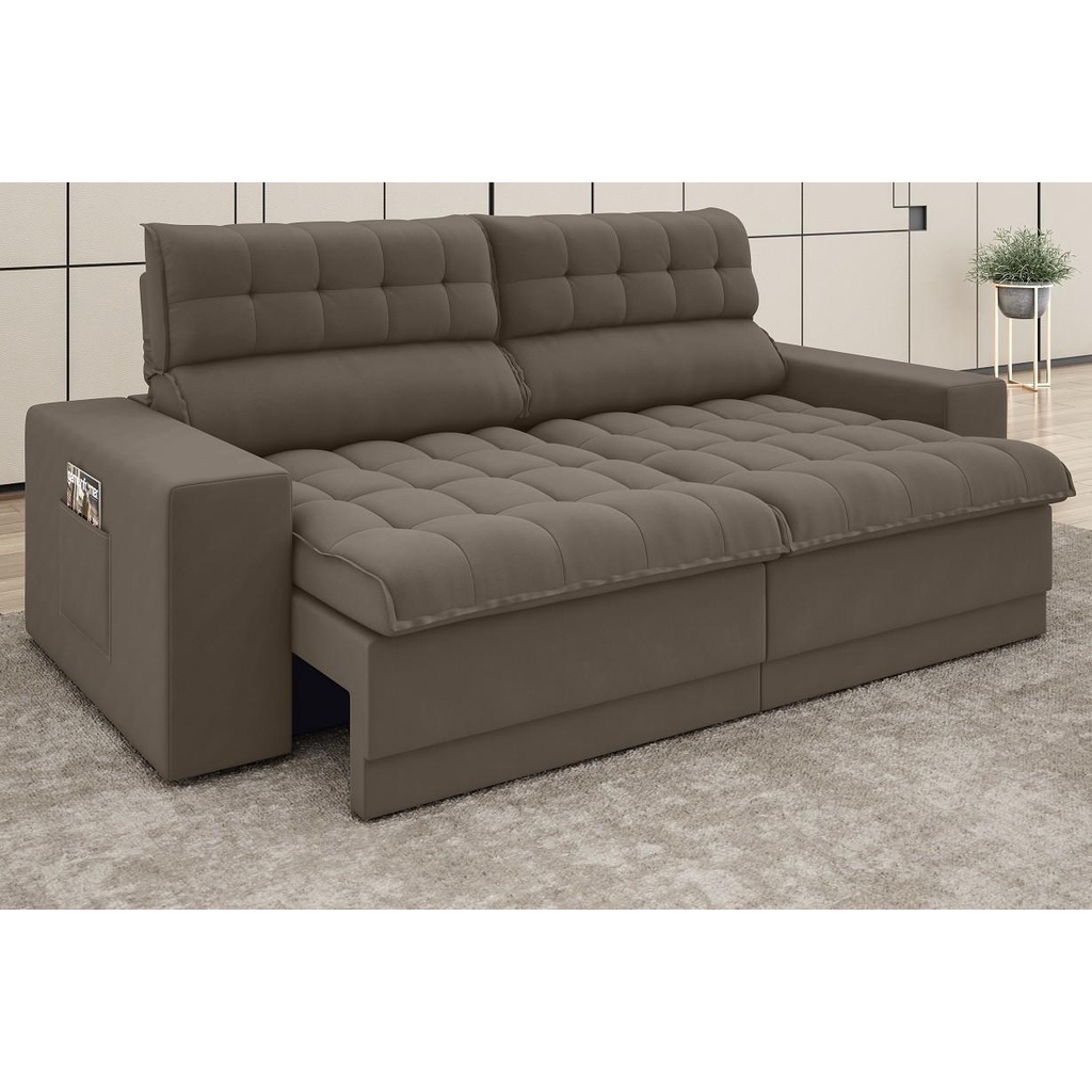 Sofá Omega 2,00m Assento Retrátil e Reclinável Velosuede Marrom - NETSOFAS em Oferta na Shopee