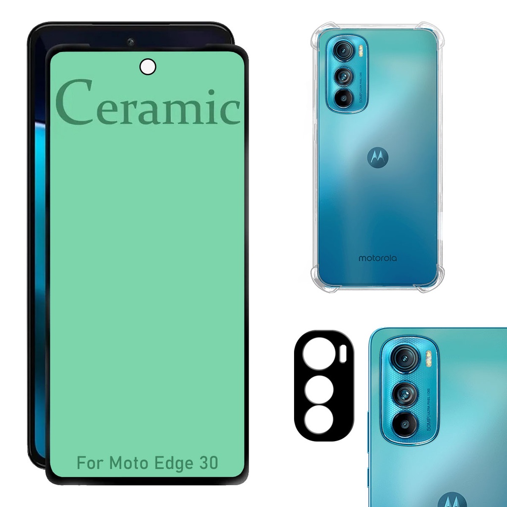 Kit Moto Edge 30 - Película Cerâmica + Capa TPU + Câmera 3D