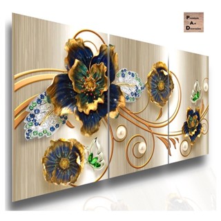 Quadros Decorativos Sala Quarto Flor De Metal Joia Luxo 3 peças