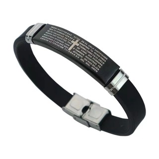 Pulseira Masculino Bracelete SILICONE COM PLACA Folheado Pai Nosso