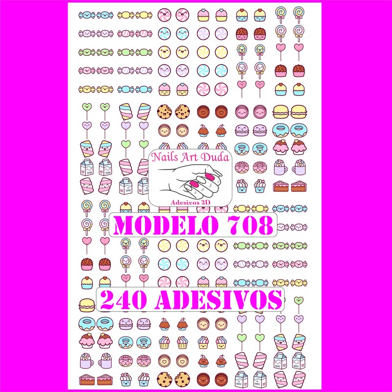 240 adesivos de unha 3D PRÉ PRONTO  Sweet cute - modelo 708