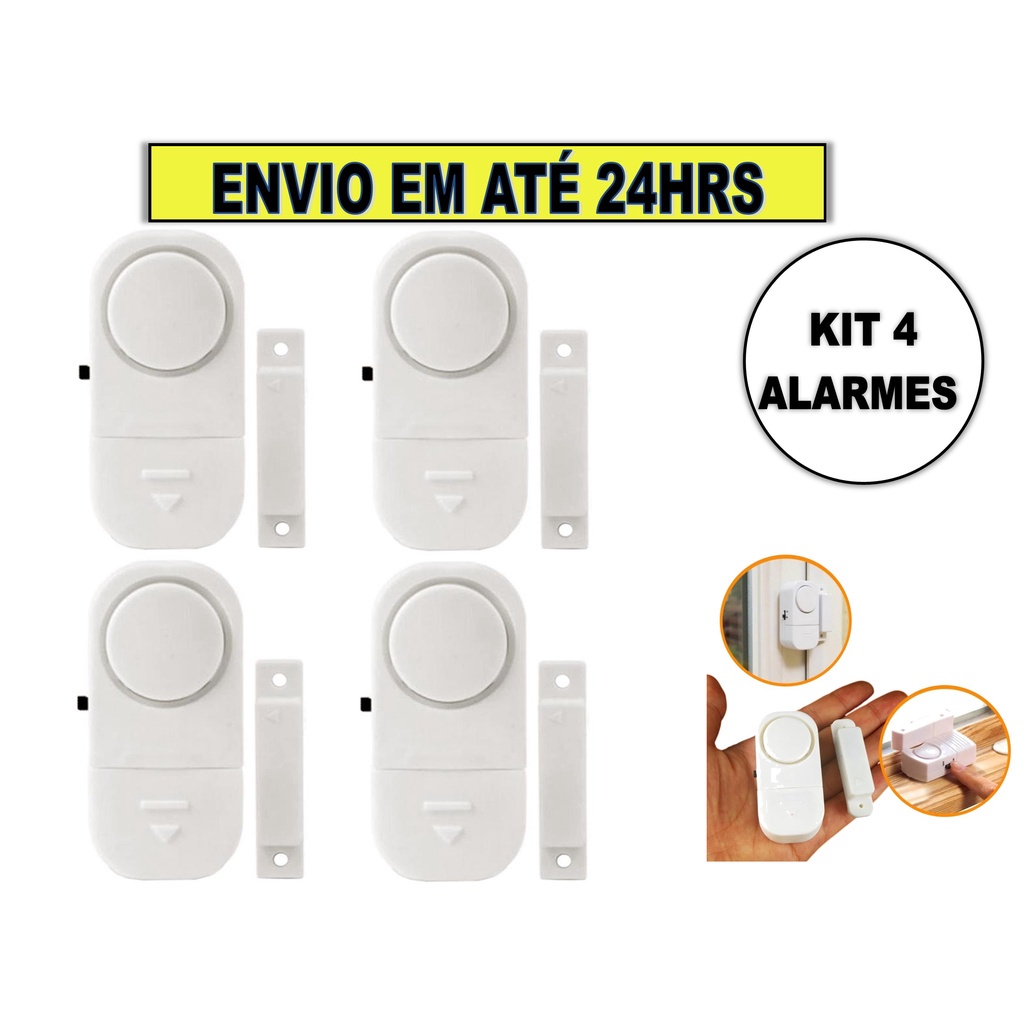 Alarme Contra Invasão Residencial Sonoro Porta e Janela Detector de Presença Kit C/4