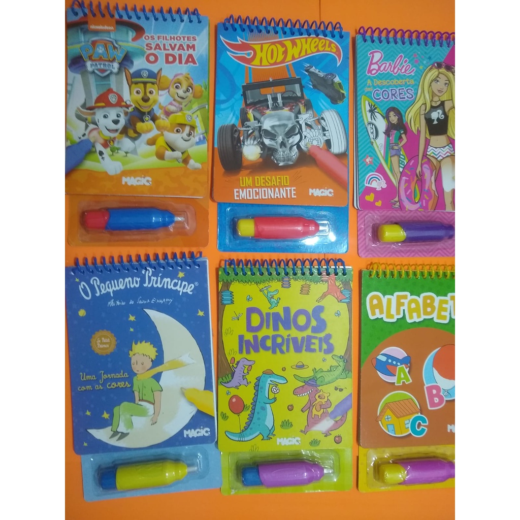 aqua book = HOTWHEELS * DINOS * ALFABETO * BARBIE * PEQUENO PRINCIPE * P.  CANINA =  Aquabook