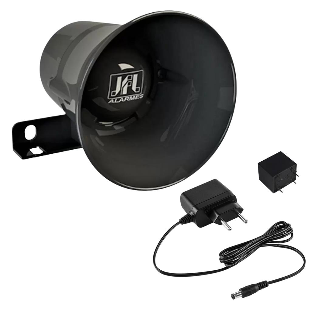 Kit Sirene JFL SIR-120 com Fonte 12V e Relé – 120dB para Alarme e Cerca Elétrica