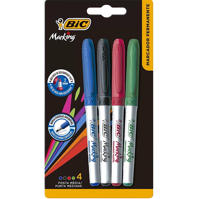 Pincel Marcador Permanente Marking 1.1mm 4 Cores BIC em Oferta na Shopee
