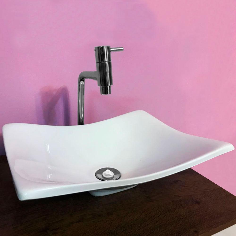Kit Cuba Retangular Côncava Branca Com Torneira DL08 e Válvula ABS Cromada - Home & Living