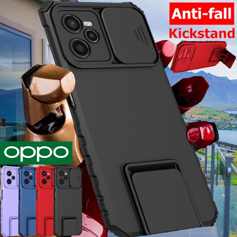 Realme C35 C31 C21 C15 C25 5 5i 6i C3 OPPO A96 4G A76 4G A15 A15S A16K A16 A54 4G A74 4G Reno 6 Lite Suporte Invisível Armadura De Lente Deslizante À Prova De Choque Capa De Celular