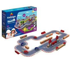 Brinquedo Montar Xalingo Brincando de Engenheiro Circuito Corrida c/ 70 Peças Madeira - 52773