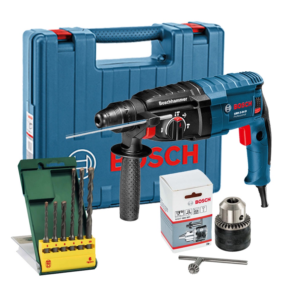 Martelete GBH 2-24 D Bosch 820W + Mandril 1/2" + 6 Brocas SDS Plus-1 em Oferta na Shopee