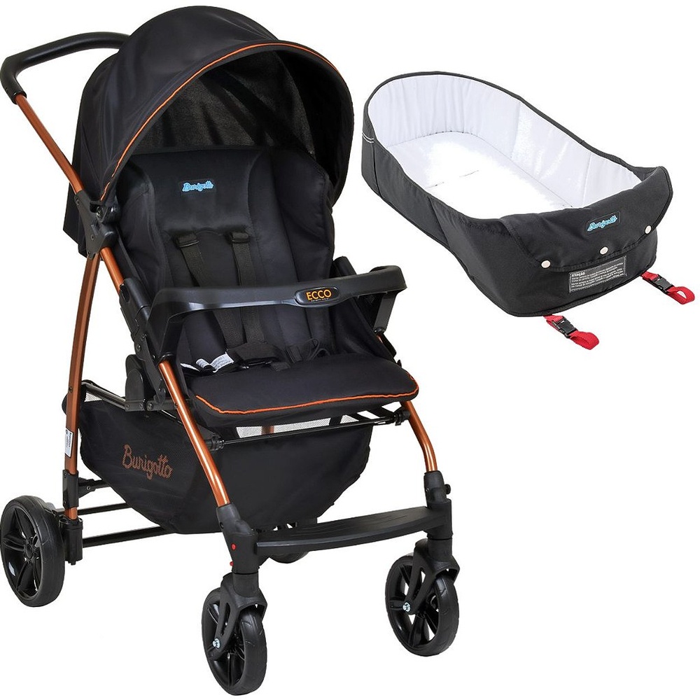 Carrinho de Bebe e Ninho Moises Burigotto Ecco Preto Bronze