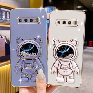 Capa De Telefone Celular Galvanizada De Luxo Para Samsung Galaxy S8 S9 S10 Plus S8 + S9 + S10 + Com Suporte De Astronauta De Areia Movediça