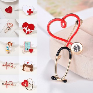 Esmalte Estetoscópio De Coração De Amor Broche De Desenho Animado Injeção De Enfermeira Cardiograma Crachá Lapela Pin Joias Acessórios