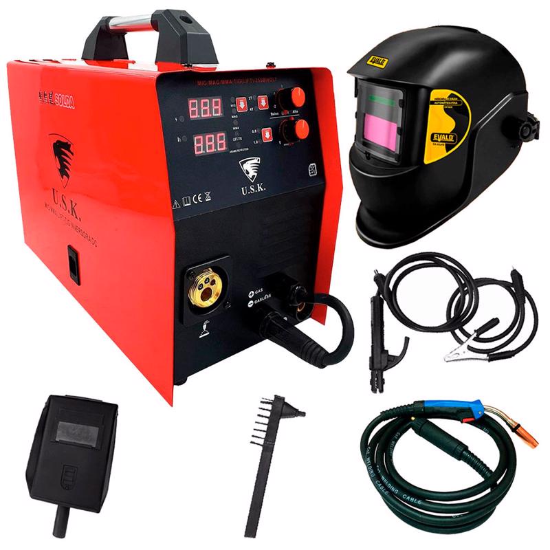 Kit Maquina de Solda Inversora Multiprocessos MIG MAG MMA TIG Bivolt LIFT-255 USK + Máscara de Sold