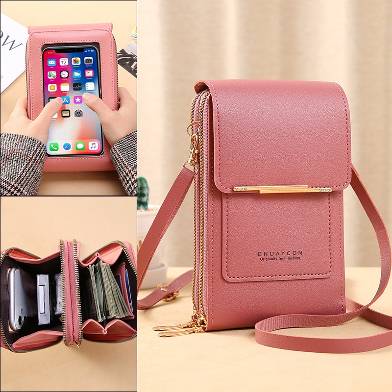 Bolsa Feminina De Couro Macio Carteiras Tela Sensível Ao Toque Celular Transversal Alça De Ombro De Mão Para Senhora