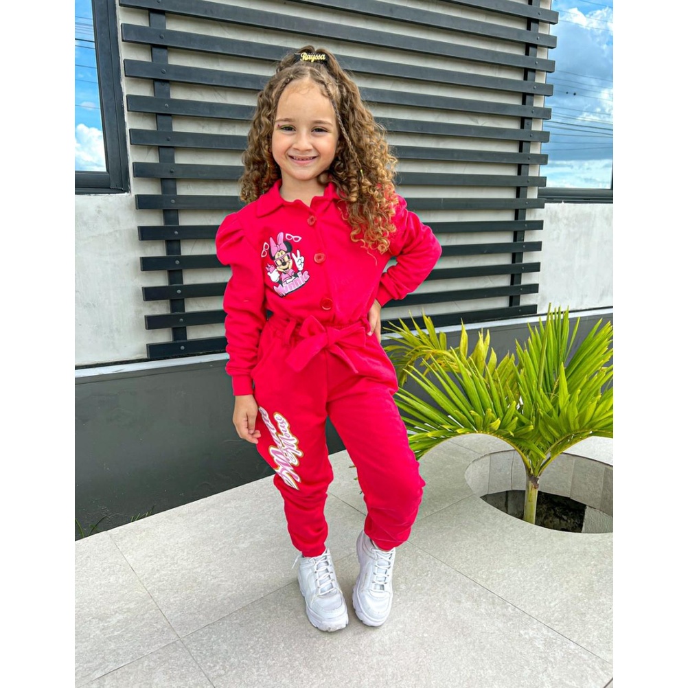 Conjunto infantil menina blogueirinha  Macação com cinto inverno