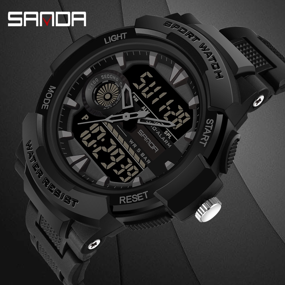 2024 Novos Relógios Masculinos Grandes SANDA 6002 Relógio Digital Luminoso 5BAR À Prova Dwaterproof Água Esportivo masculino Quartzo Display Duplo relogio