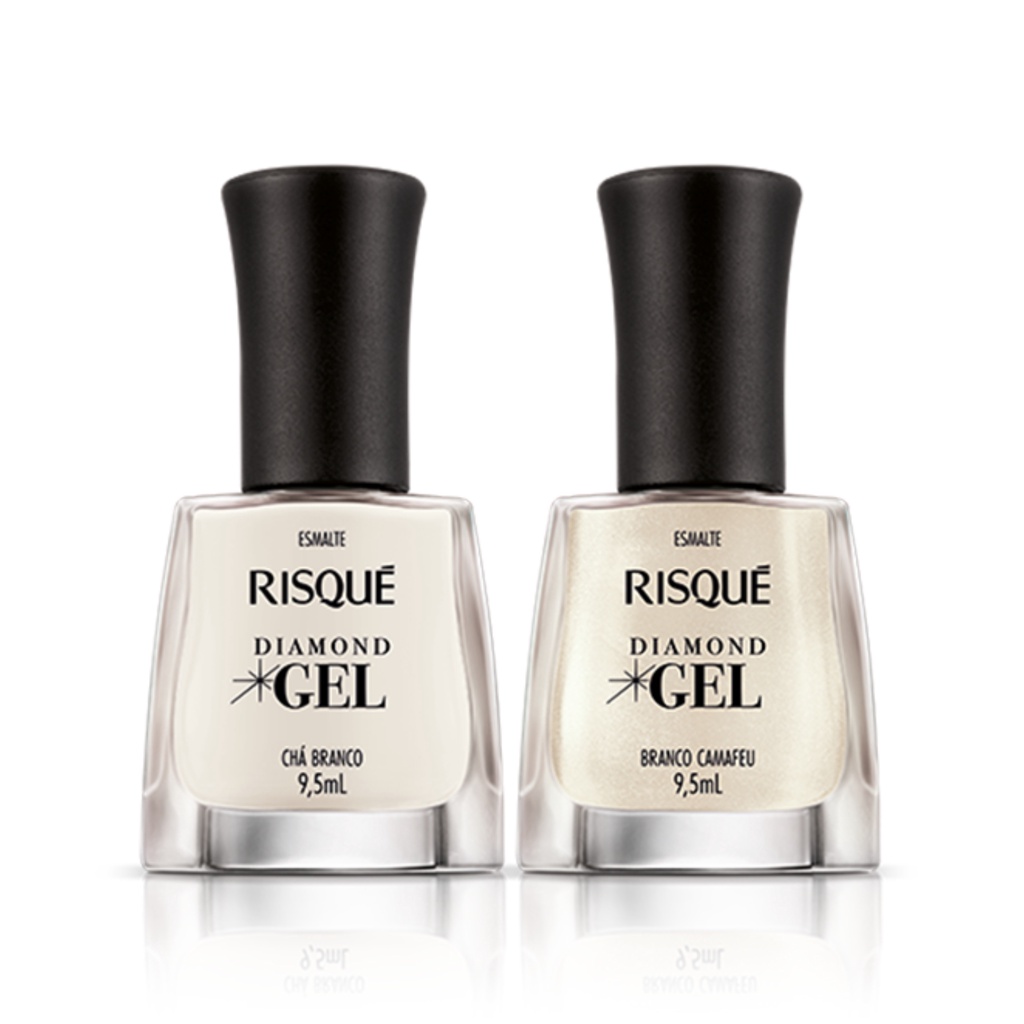 Kit Esmalte Diamond Gel Risque Chá Branco + Branco Camafeu