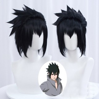 Sasuke Uchiha Cosplay Homens Peruca Curta Preta Anime Resistente Ao Calor Sintética + Tampa De Livre